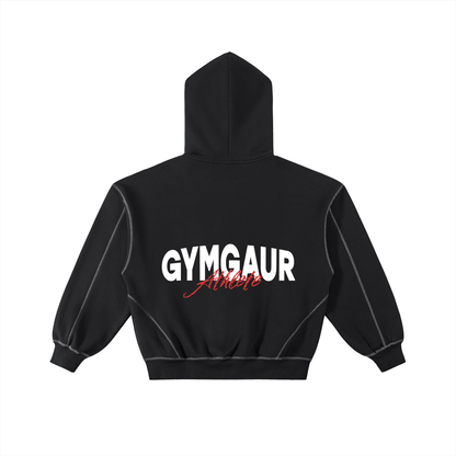 Contrast-Stitched Boxy Fleece Zip Hoodie