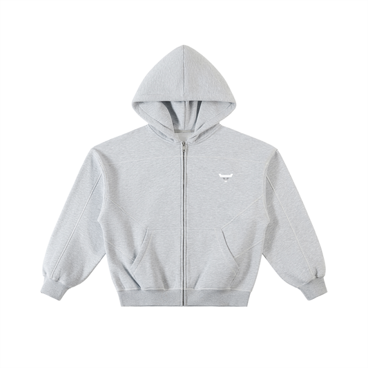 Contrast-Stitched Boxy Fleece Zip Hoodie