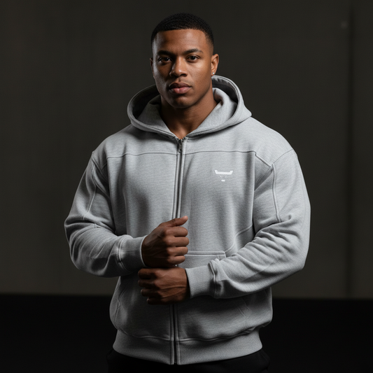 Contrast-Stitched Boxy Fleece Zip Hoodie